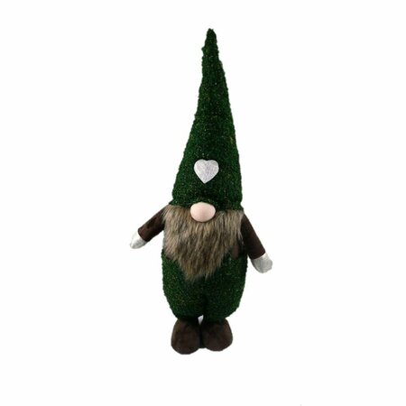 Homeroots 26 x 6.5 x 9.5 in. Topiary Dark Green & Brown Standing Gnome 399312